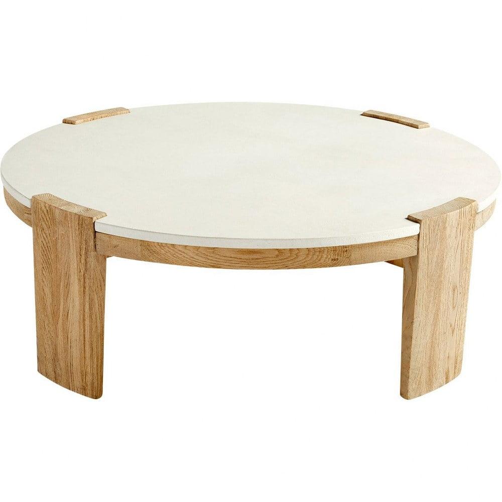 Modern Oak and White Round Outdoor Coffee Table 39.5"