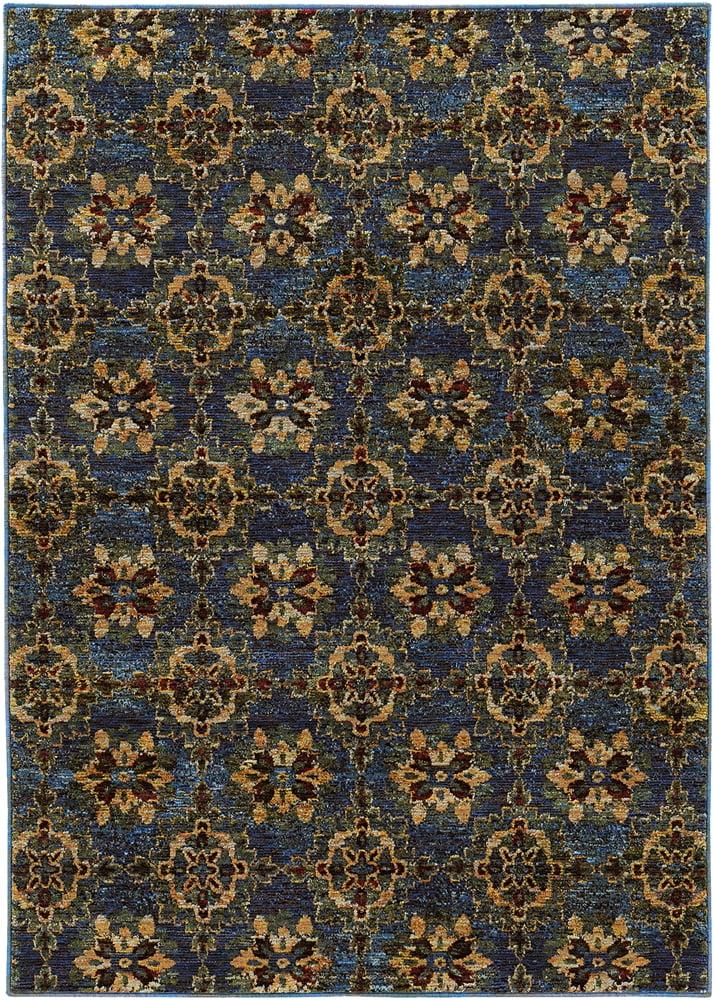 Andorra Blue and Gold Rectangular Synthetic Area Rug