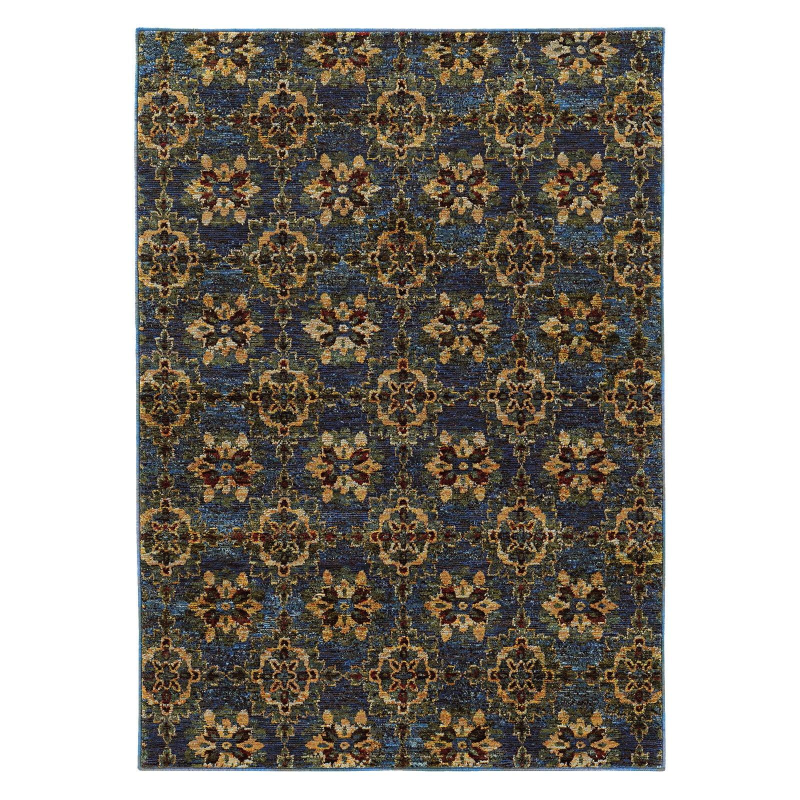 Andorra Blue and Gold Rectangular Synthetic Area Rug