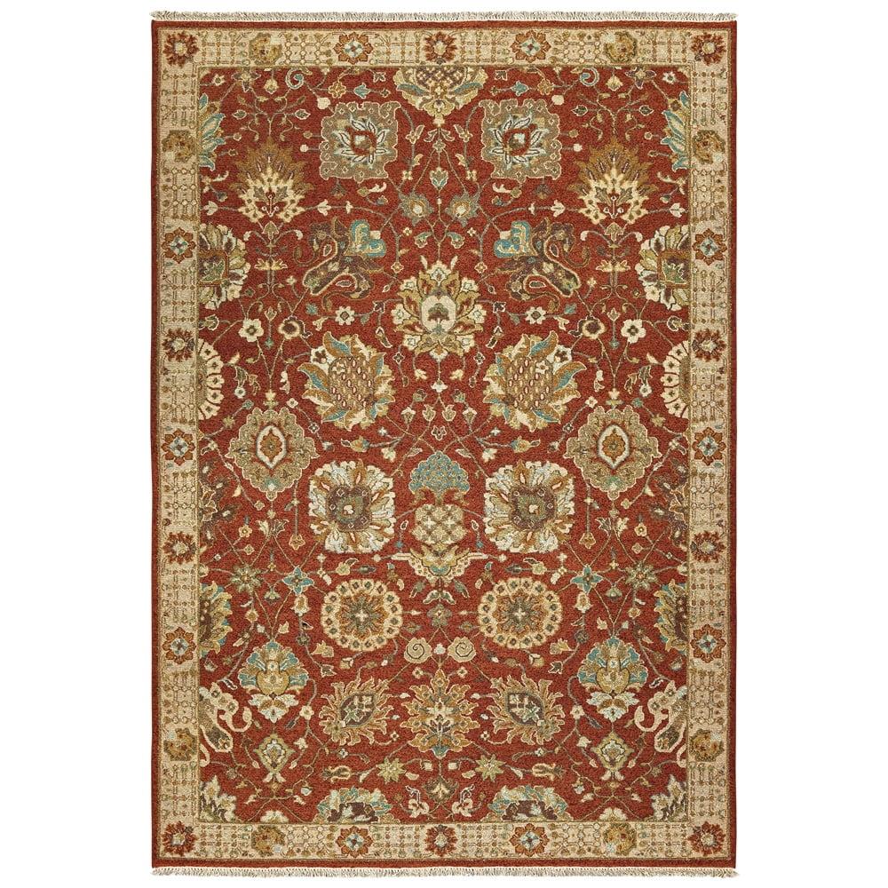 Rust and Ivory Floral Wool 6' x 9' Area Rug