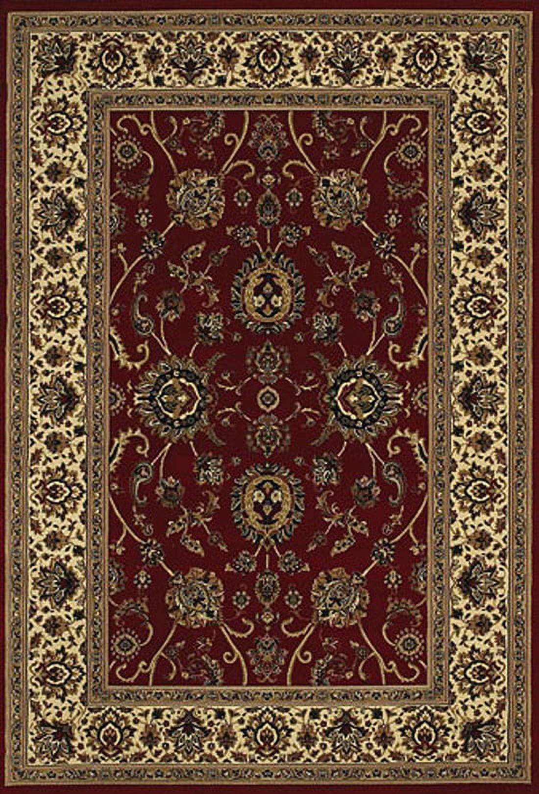 Red and Ivory Hand-Knotted Oriental Synthetic Rug, 4x6