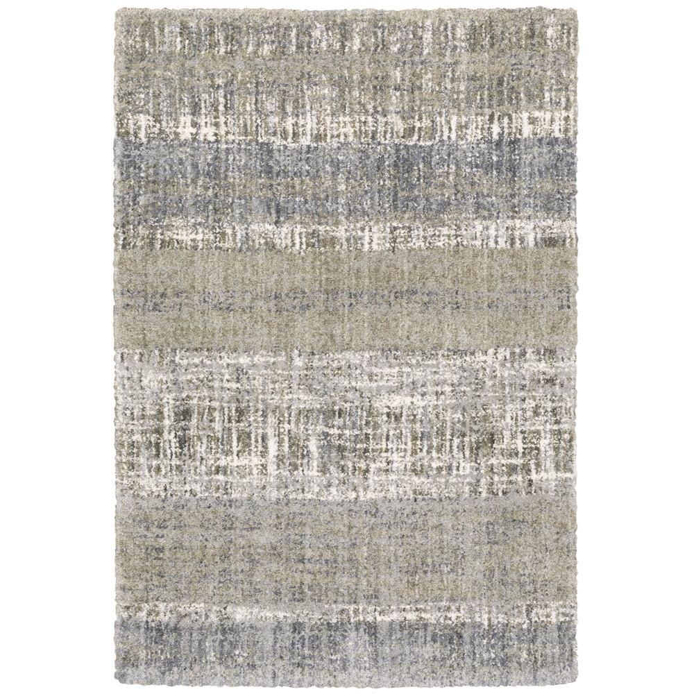 Gray and Ivory Abstract Shag Rug 5'3" x 7'6"