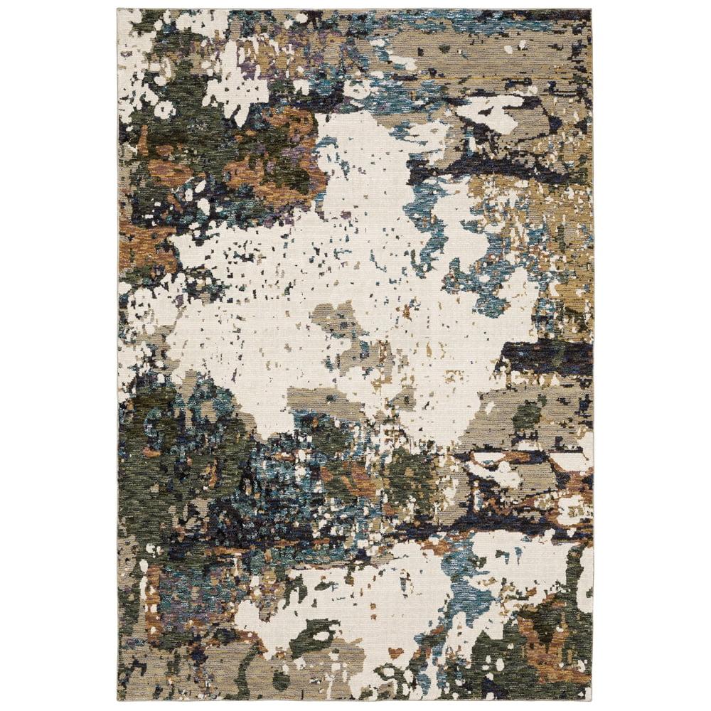 Ivory Abstract Harmony 5' x 7' Hand-Knotted Wool & Synthetic Area Rug