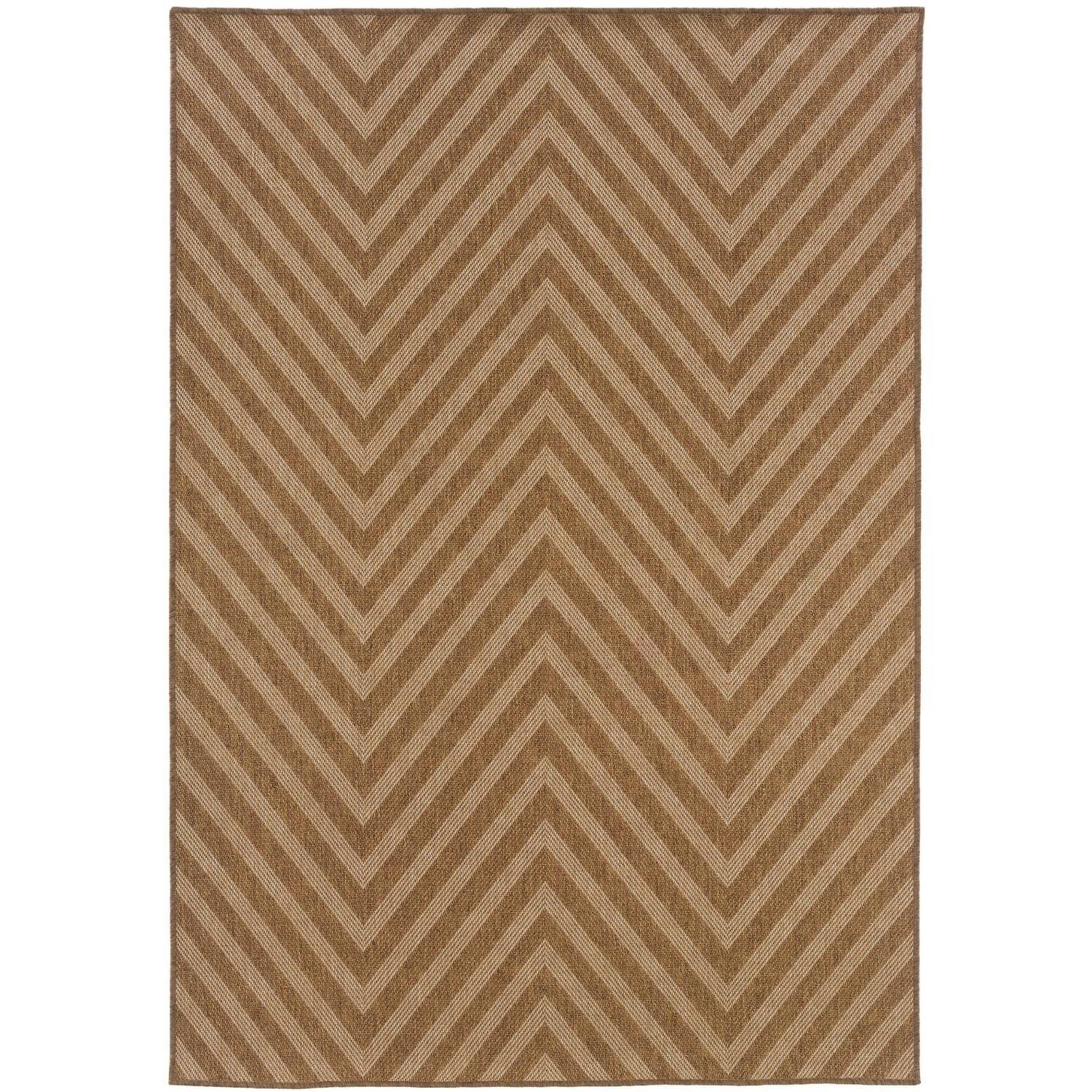 Tan Chevron Pattern Synthetic Indoor/Outdoor Rug 8'6" x 13'