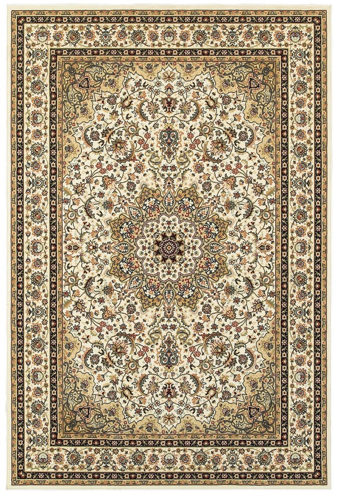 Traditional Red and Ivory Floral Motif Rectangular Area Rug