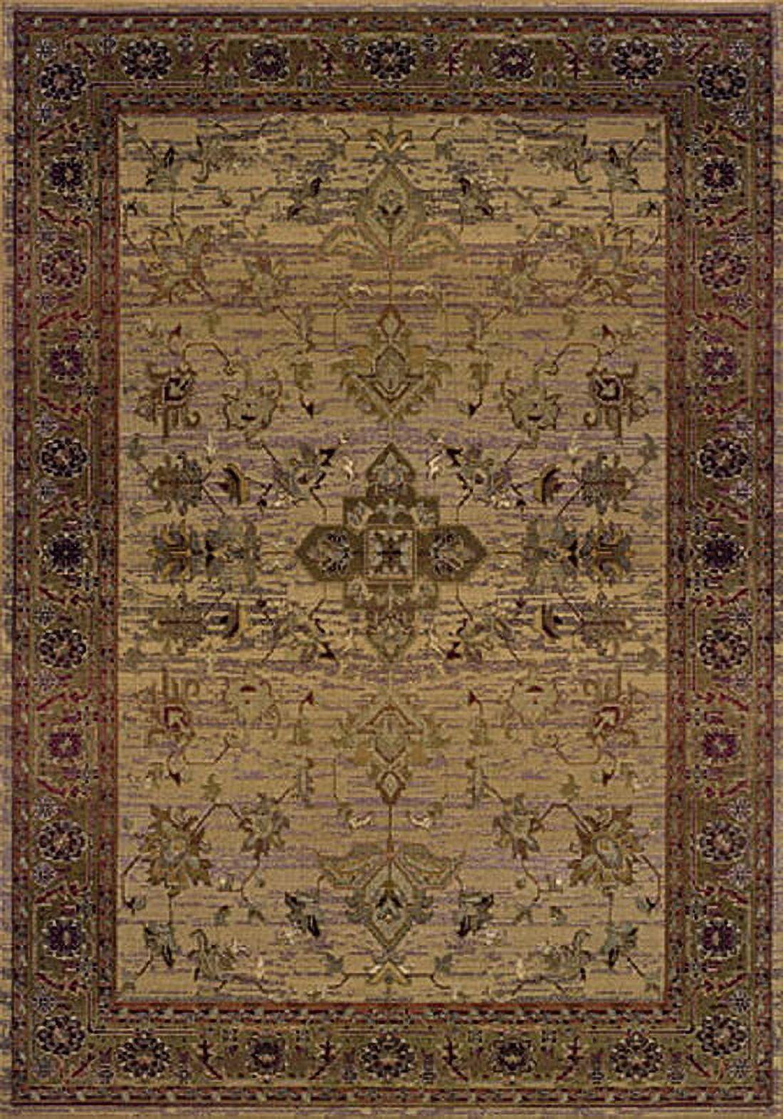 Beige and Green Oriental Synthetic Easy Care Rug 2.3x4.5