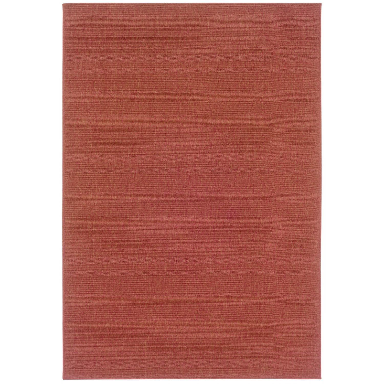 Round Red Synthetic Easy Care Stain-Resistant Rug