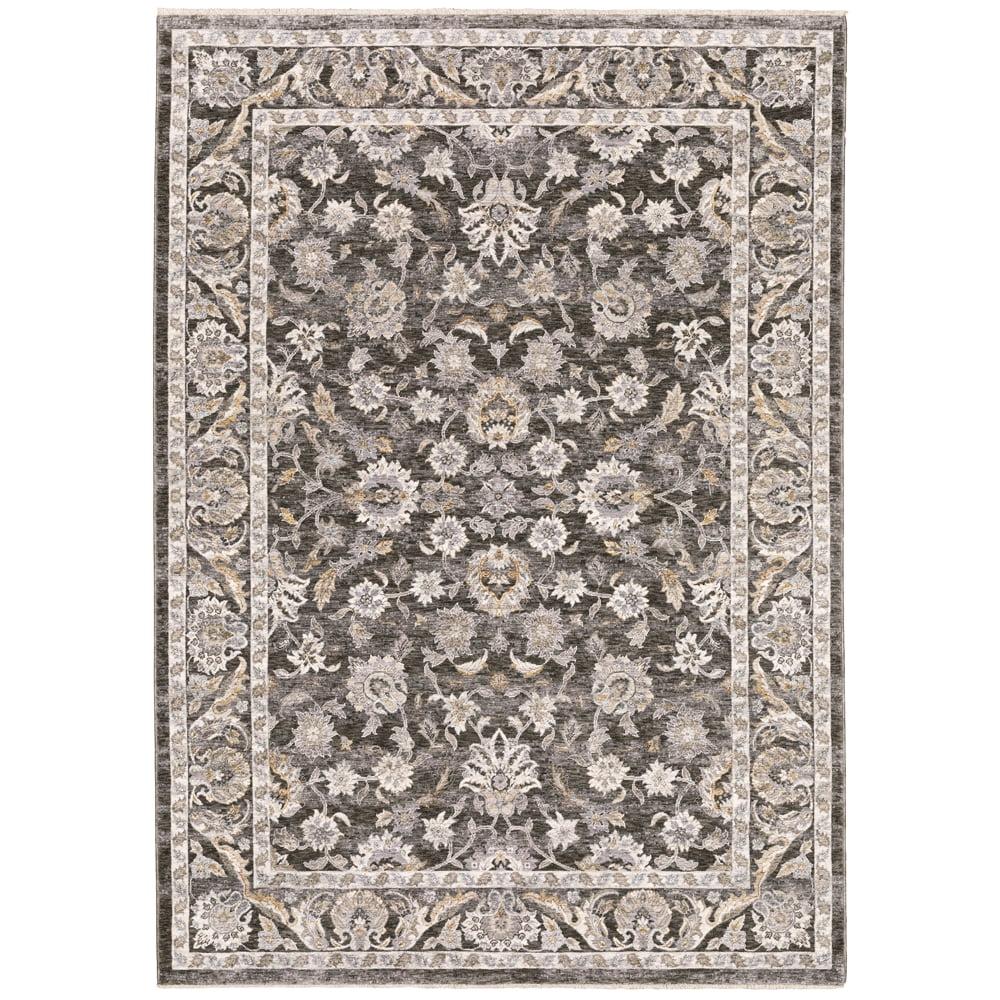 Gray Floral Motif Synthetic Small Accent Rug