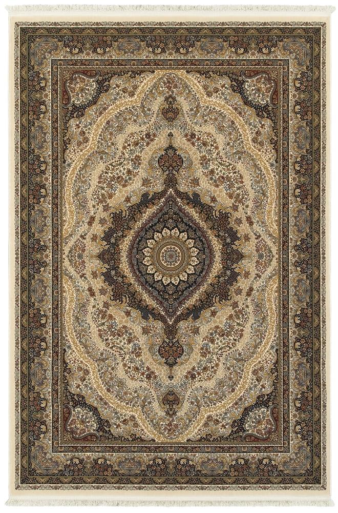 Ivory and Brown Hand-Knotted Silk Rectangular Rug