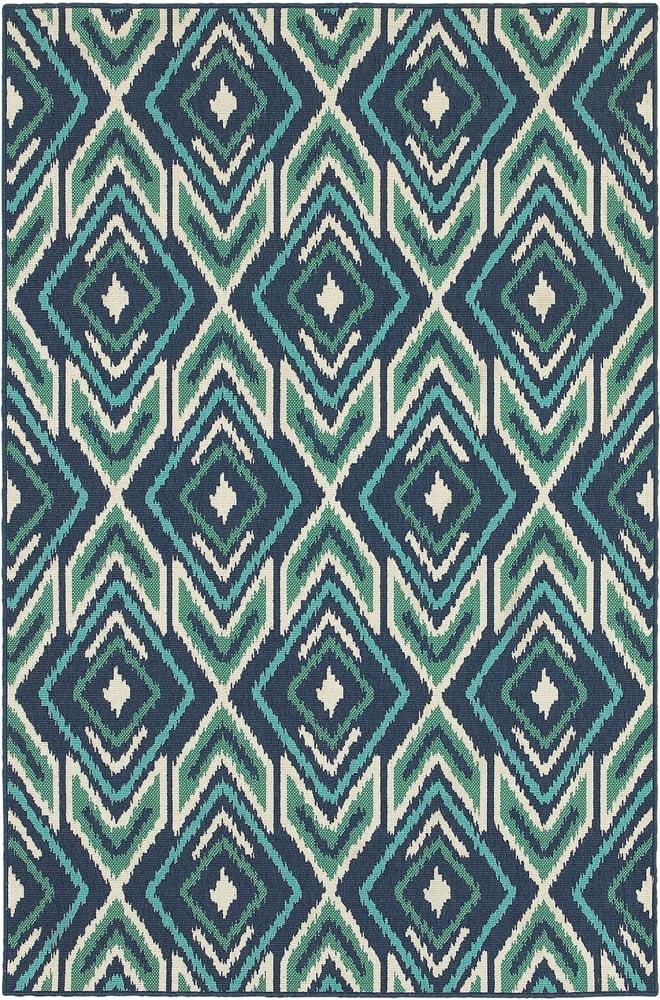 Navy and Green Geometric 3'7" x 5'6" Synthetic Area Rug