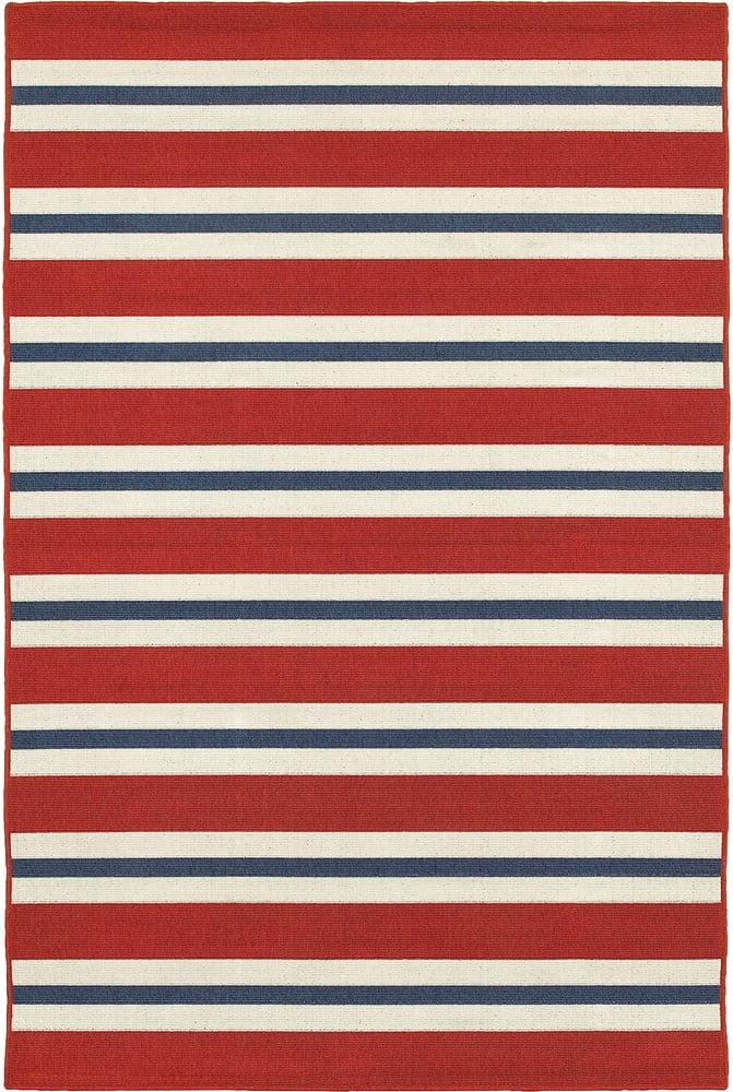 Red and Blue Striped Wool and Synthetic Area Rug 3' 7" x 5' 6"