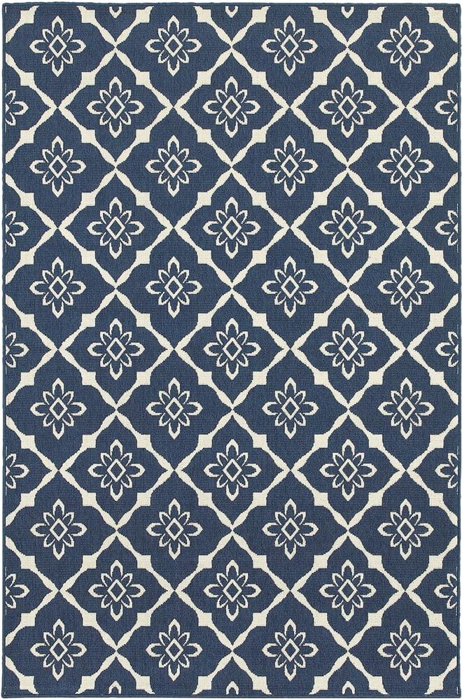 Navy and Ivory Geometric Synthetic Indoor/Outdoor Area Rug