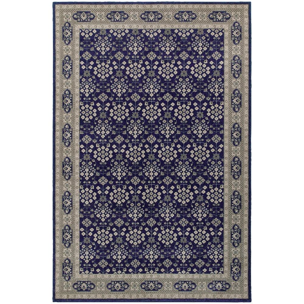 Ivory and Navy Synthetic Rectangular Area Rug 63" x 90"