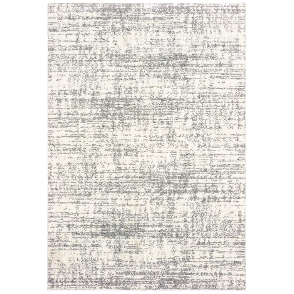 Ivory and Gray High Pile Abstract Area Rug