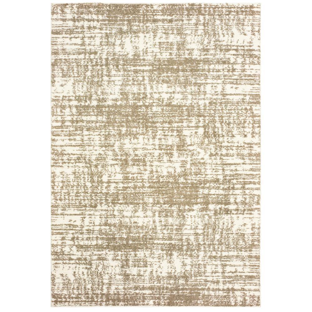 Ivory and Taupe Rectangular Oriental Synthetic Rug