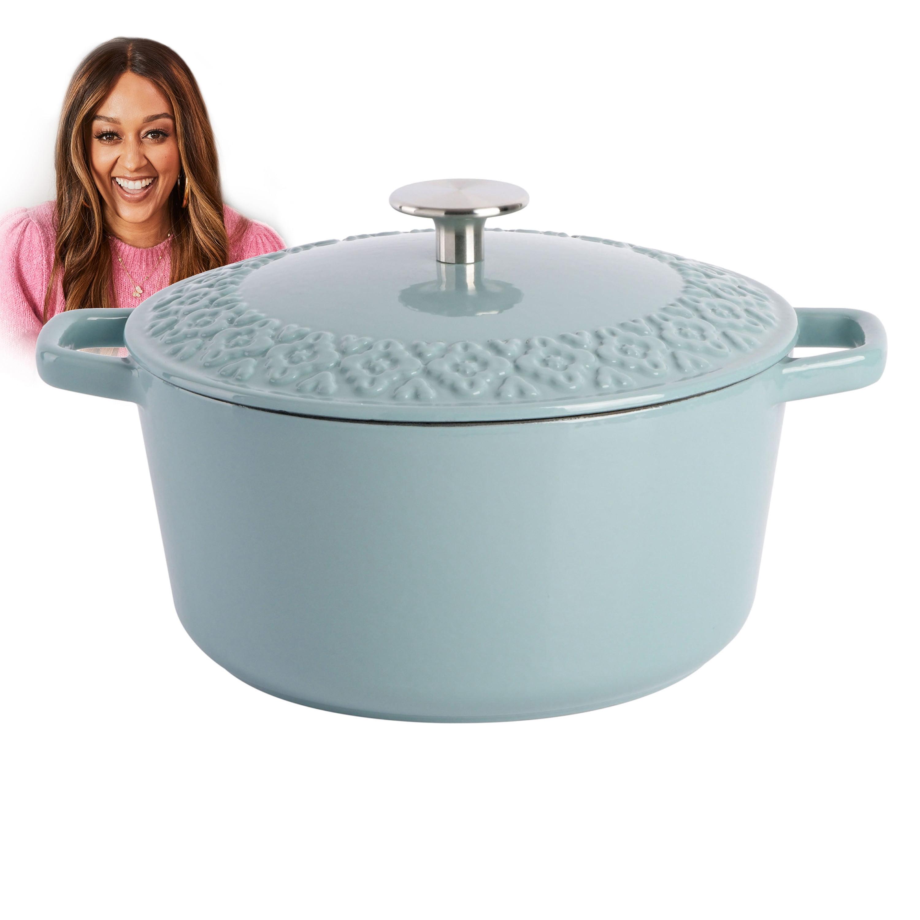 Aqua Blue Enameled Cast Iron Non-stick Dutch Oven with Embossed Lid