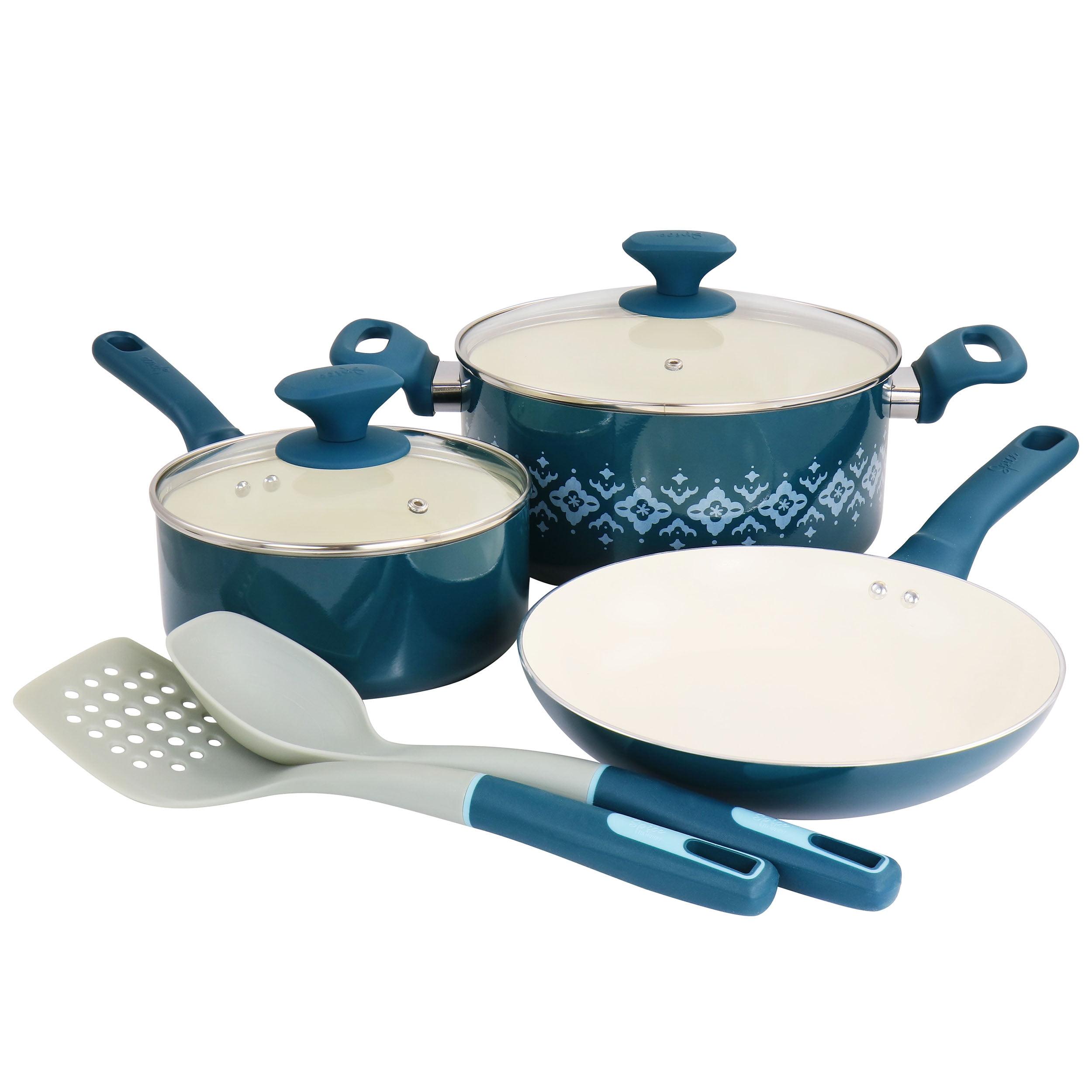 Teal 7-Piece Nonstick Aluminum Cookware Set with Nylon Utensils