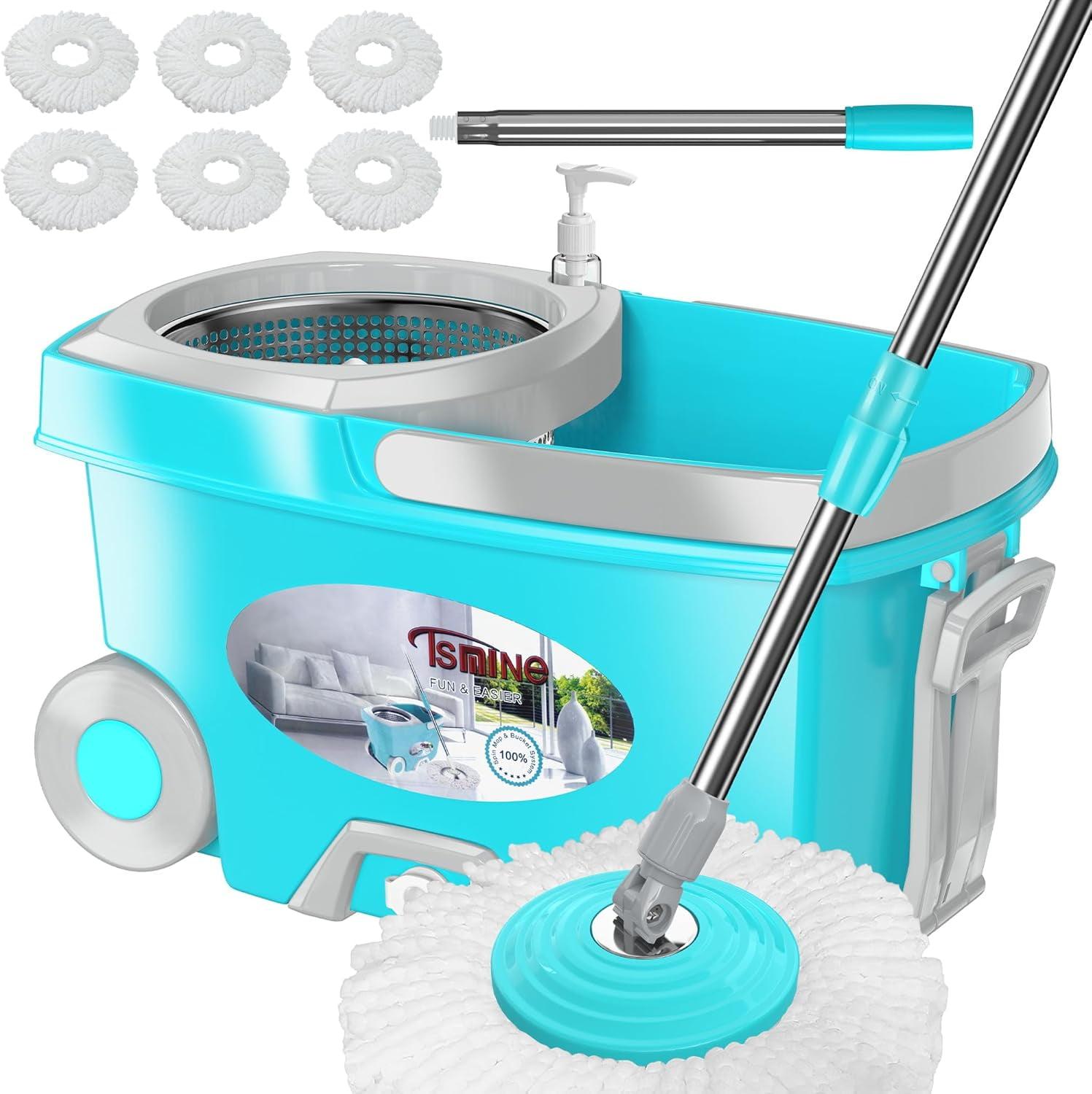 Blue 360 Spin Mop Bucket with 6 Microfiber Refills