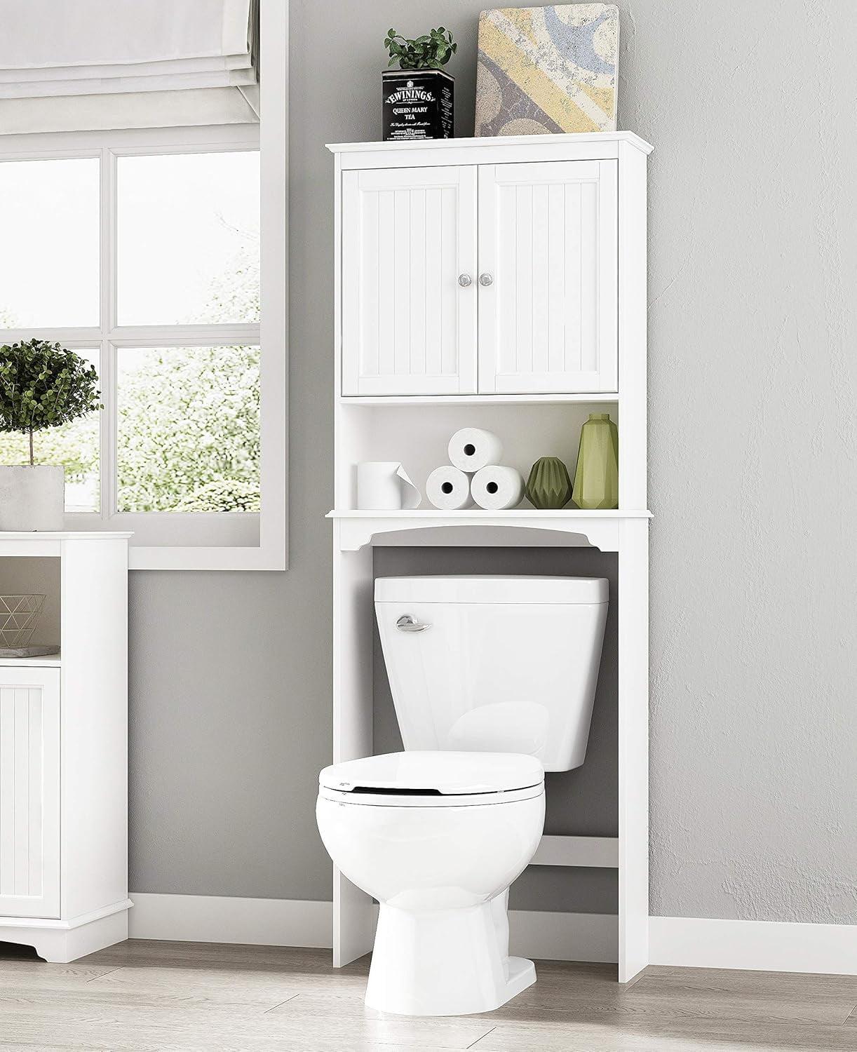 White Over-The-Toilet Storage Cabinet with Adjustable Shelving