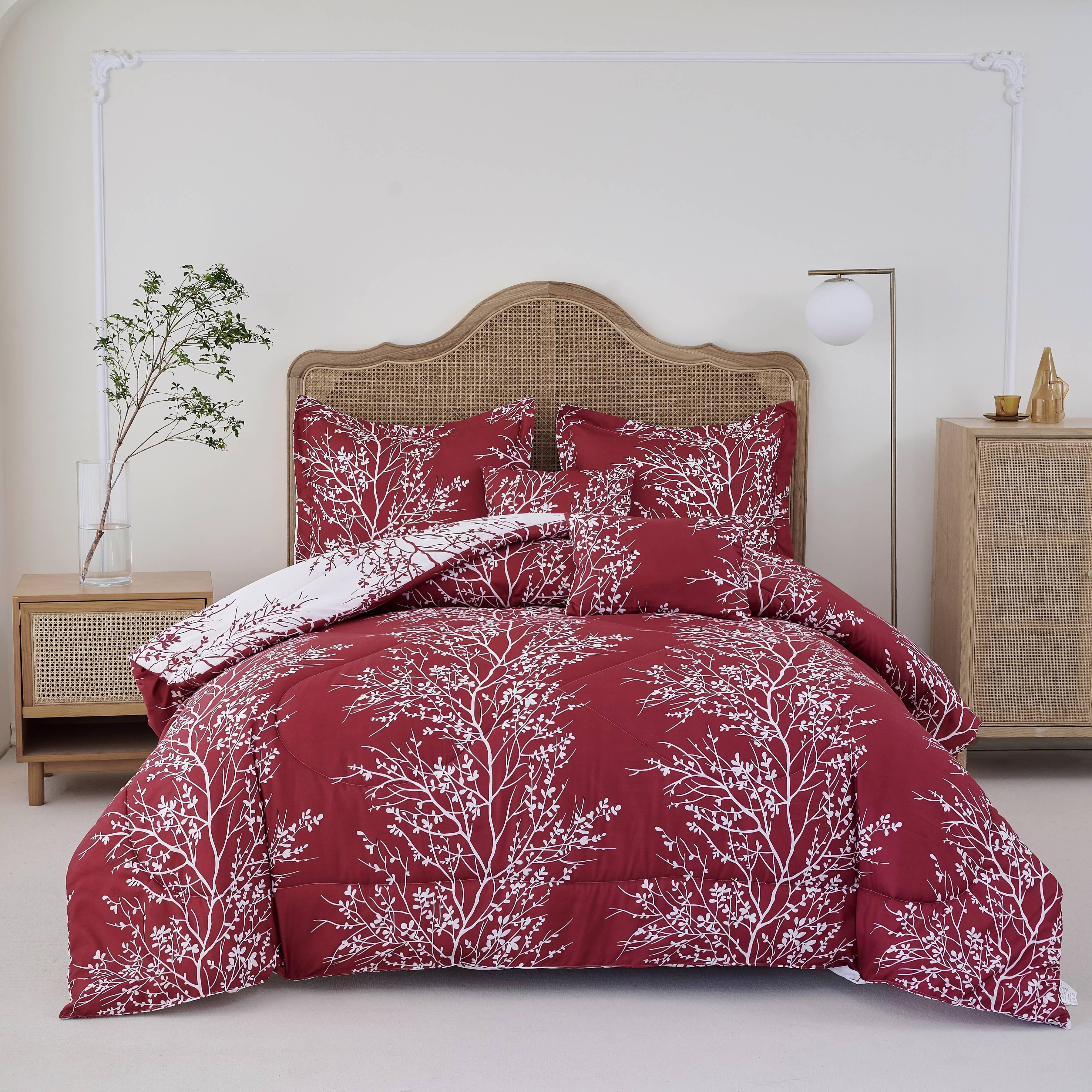 Spirit Linen Home Est. 1988 Foliage Microfiber Comforter Set - Twin, Burgundy