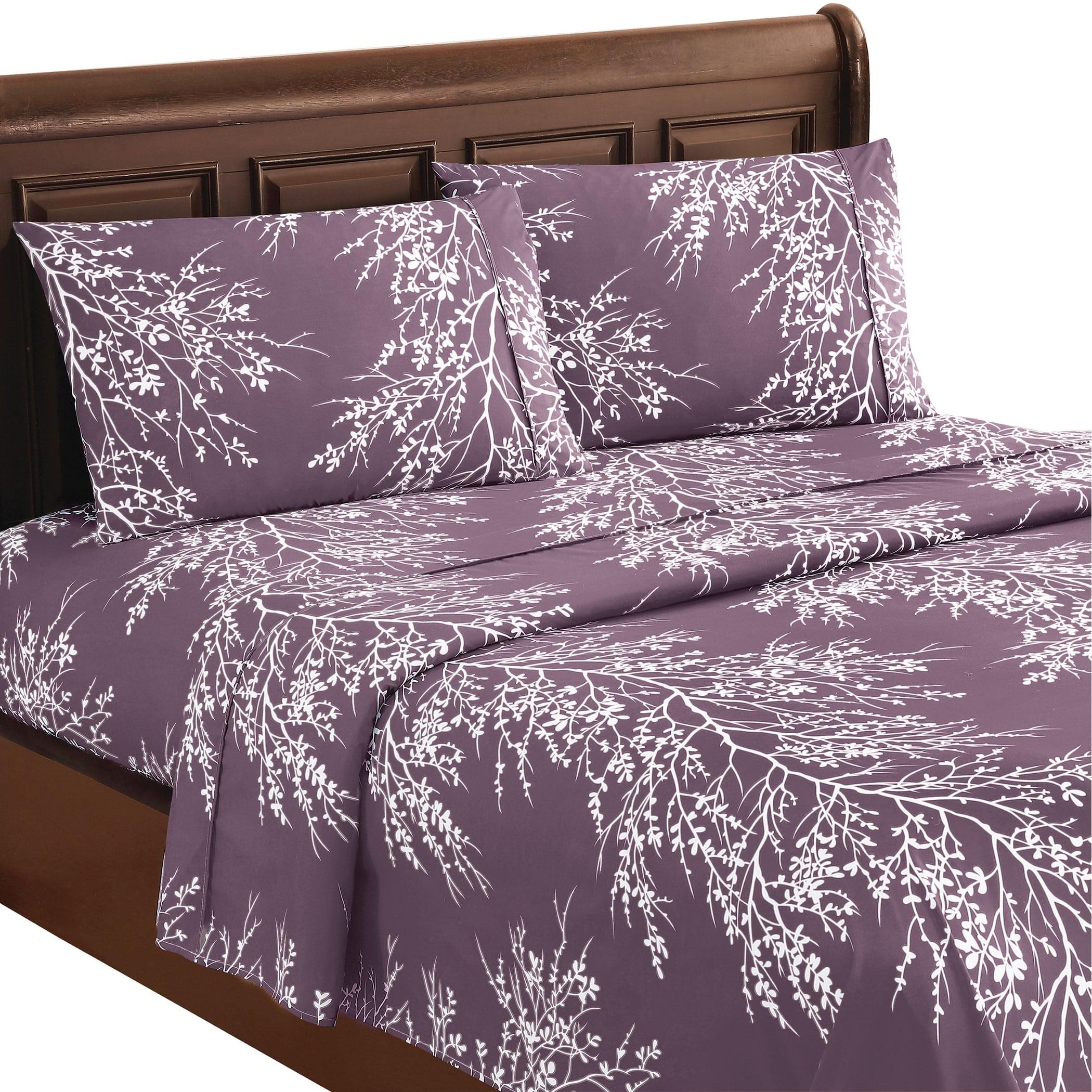 Spirit Linen Home Est. 1988 Foliage Microfiber Sheet Set - Twin, Lilac/White