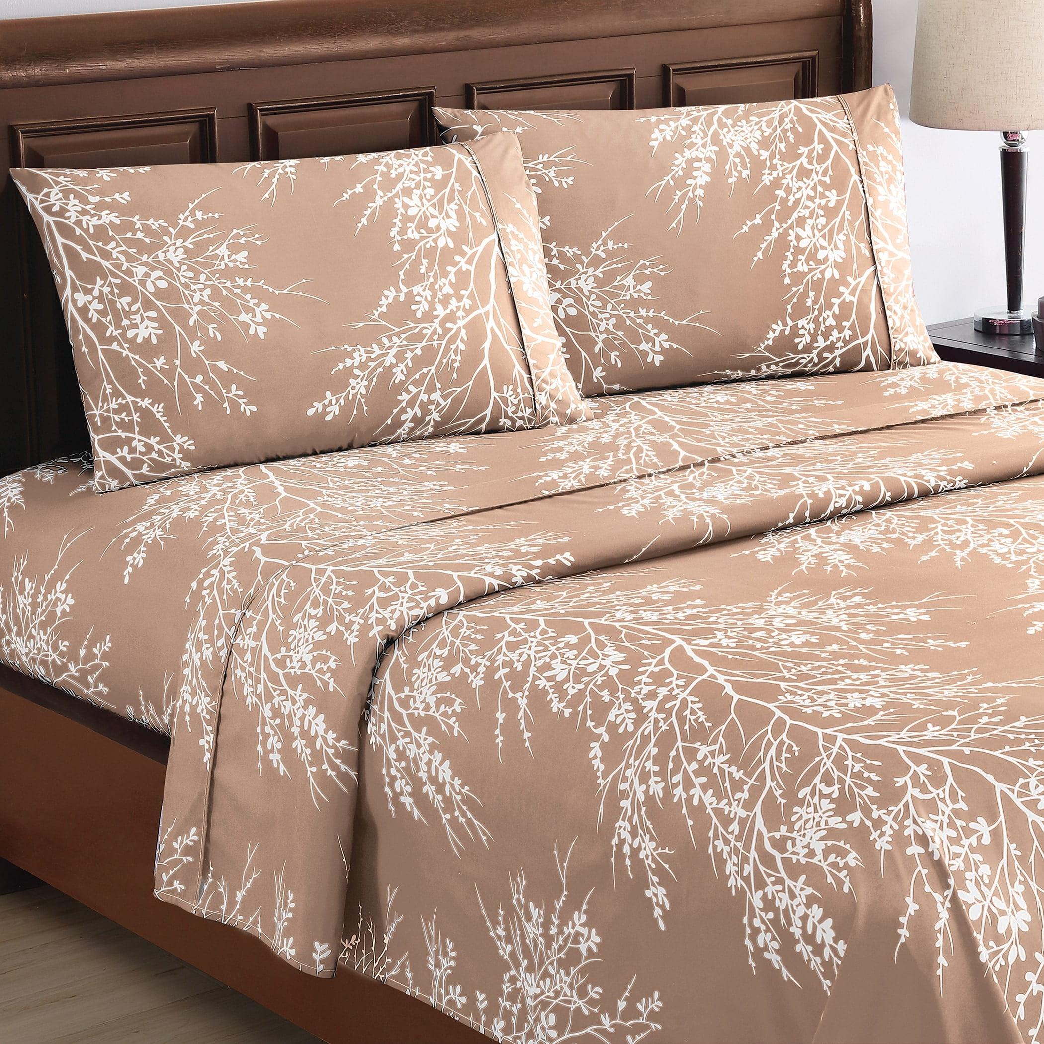 Taupe Floral Twin Polyester Microfiber Sheet Set