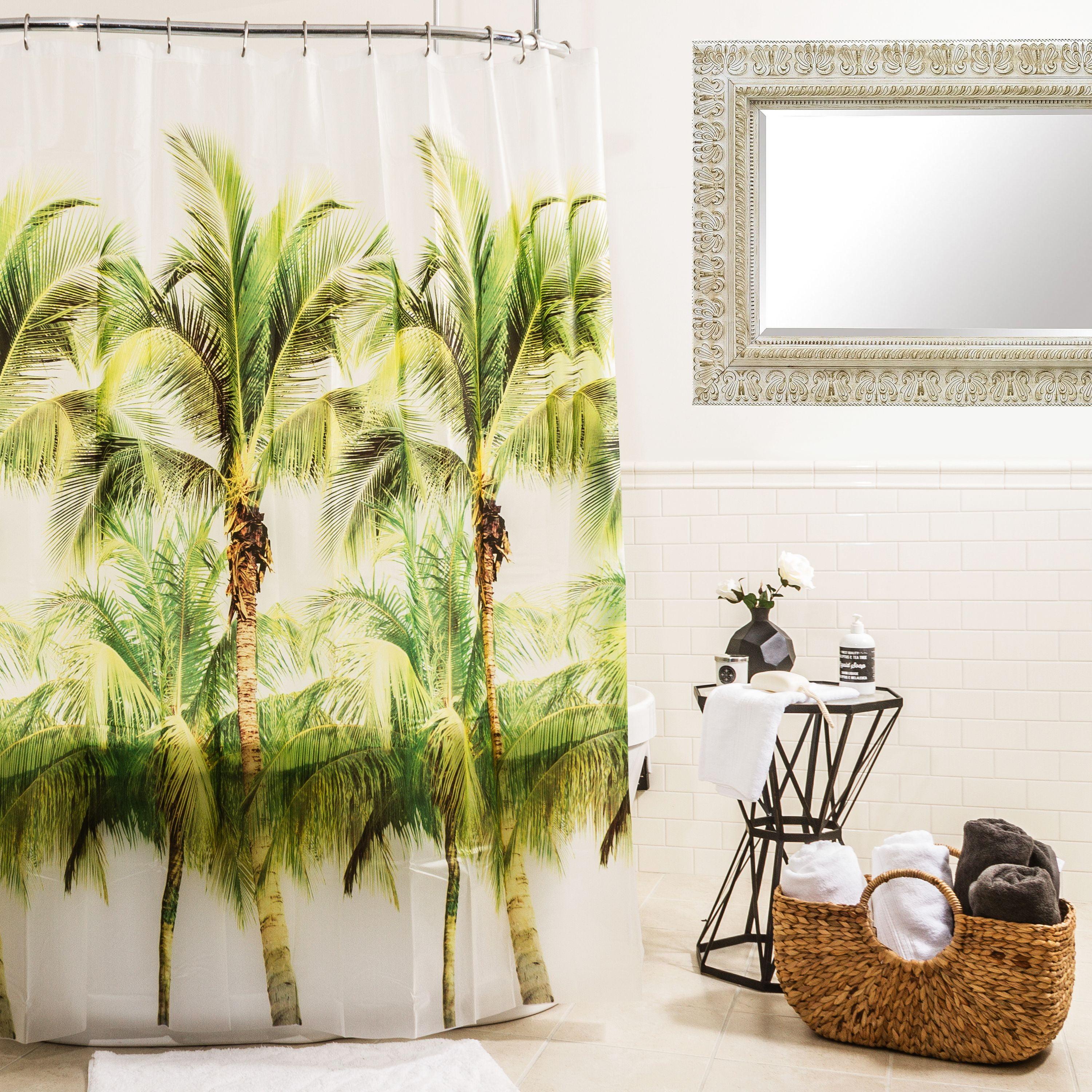 Green Palm Tree PEVA Shower Curtain with Liner