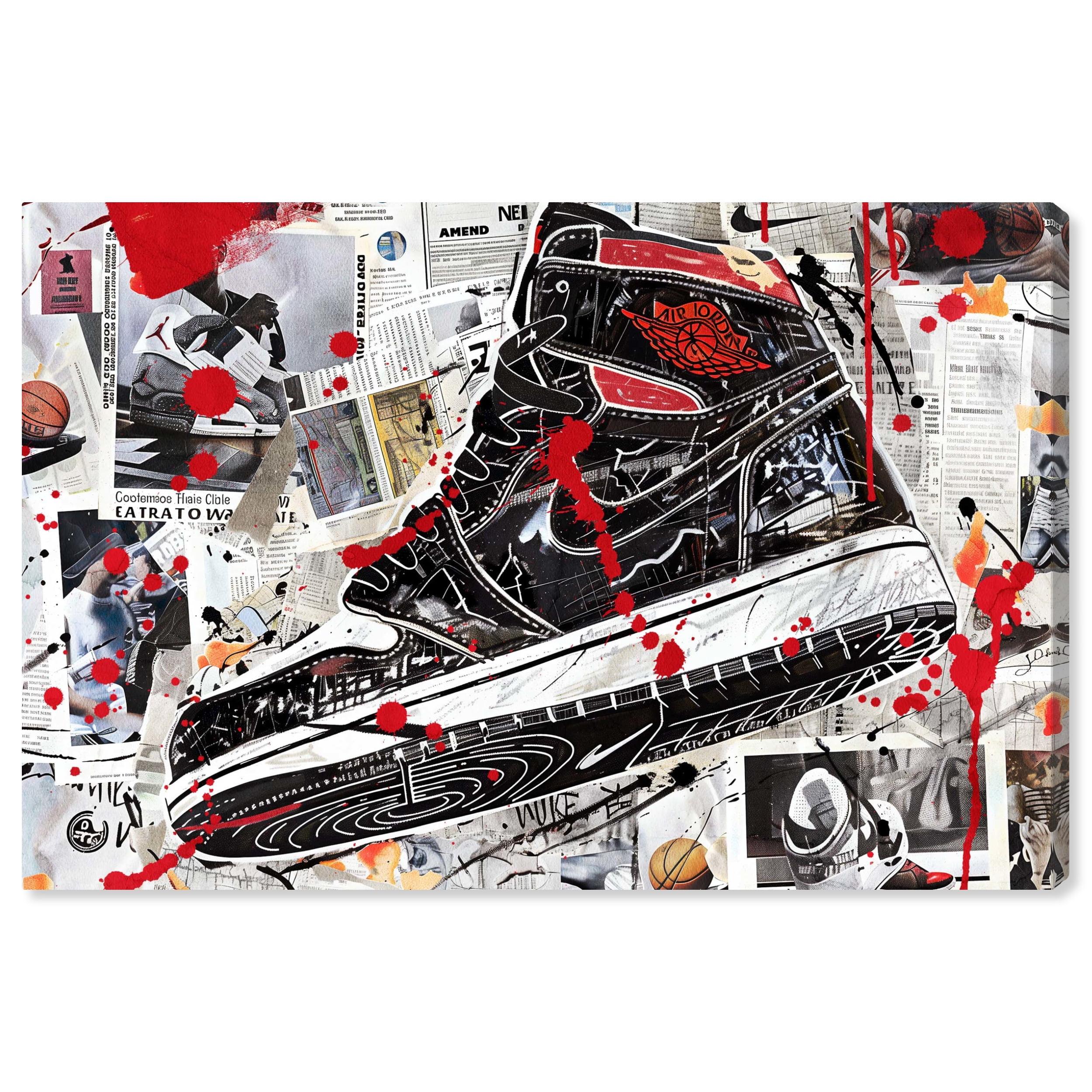 Splatter Sneaker Collage Urban Style Canvas Wall Art by Notoriart, Gallery Wrapped, 24"x16"