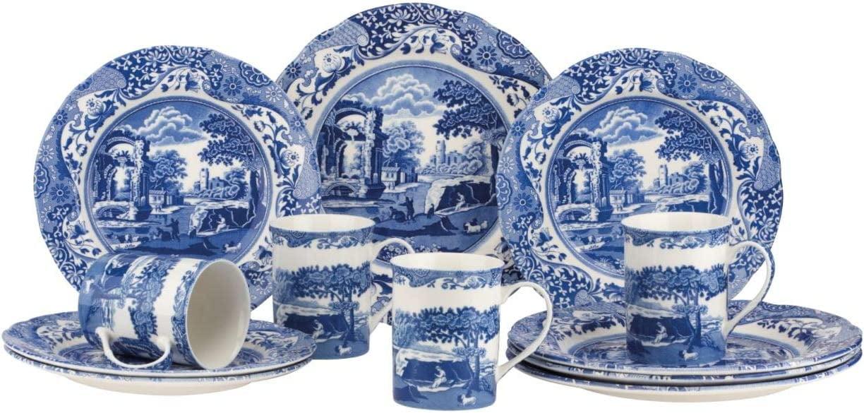 Blue and White Porcelain 12-Piece Dinnerware Set