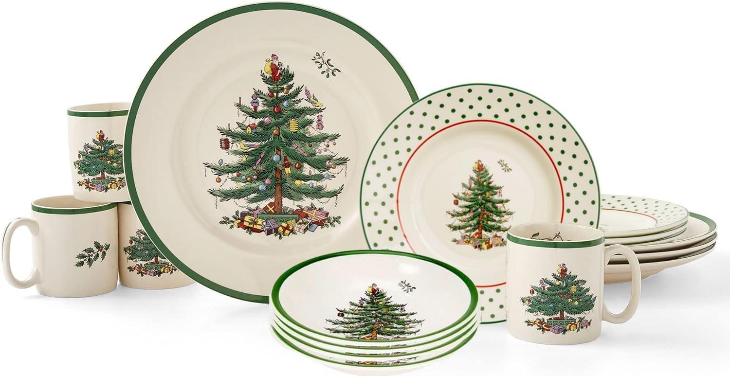 Spode Christmas Tree Polka Dot 16-Piece Dinnerware Set