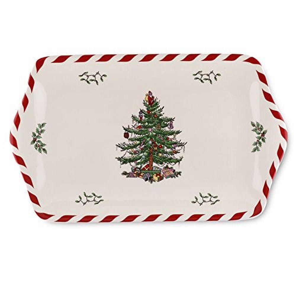 Festive Peppermint Christmas Tree 12-inch Porcelain Dessert Tray