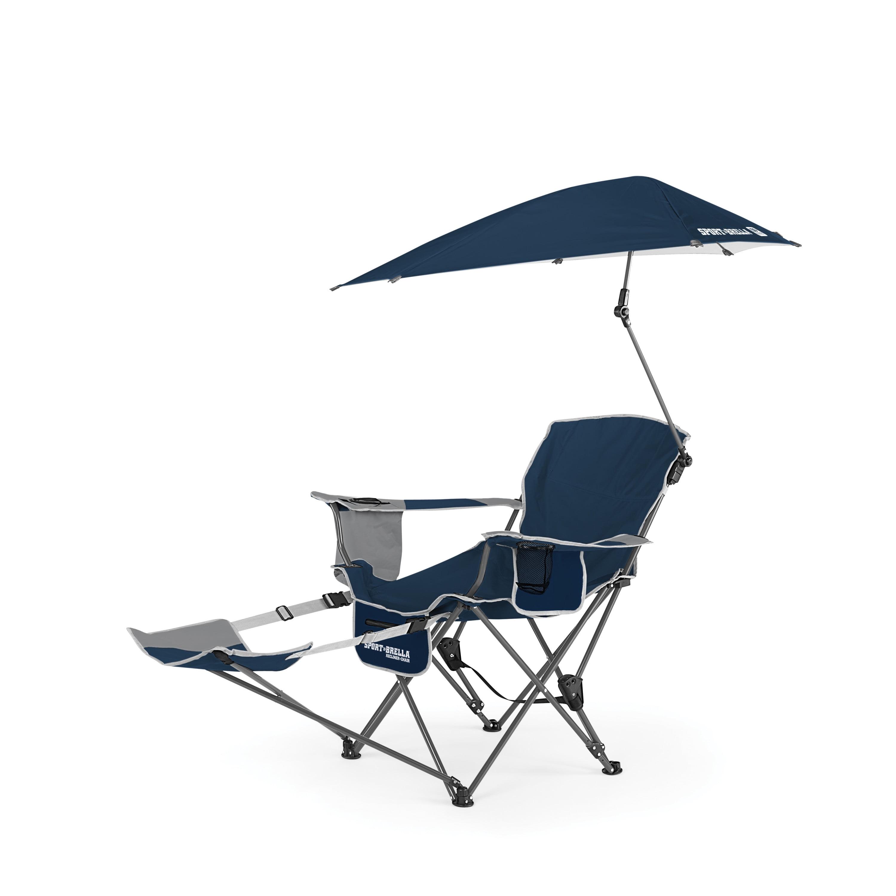 Midnight Blue Reclining Camping Chair with Umbrella