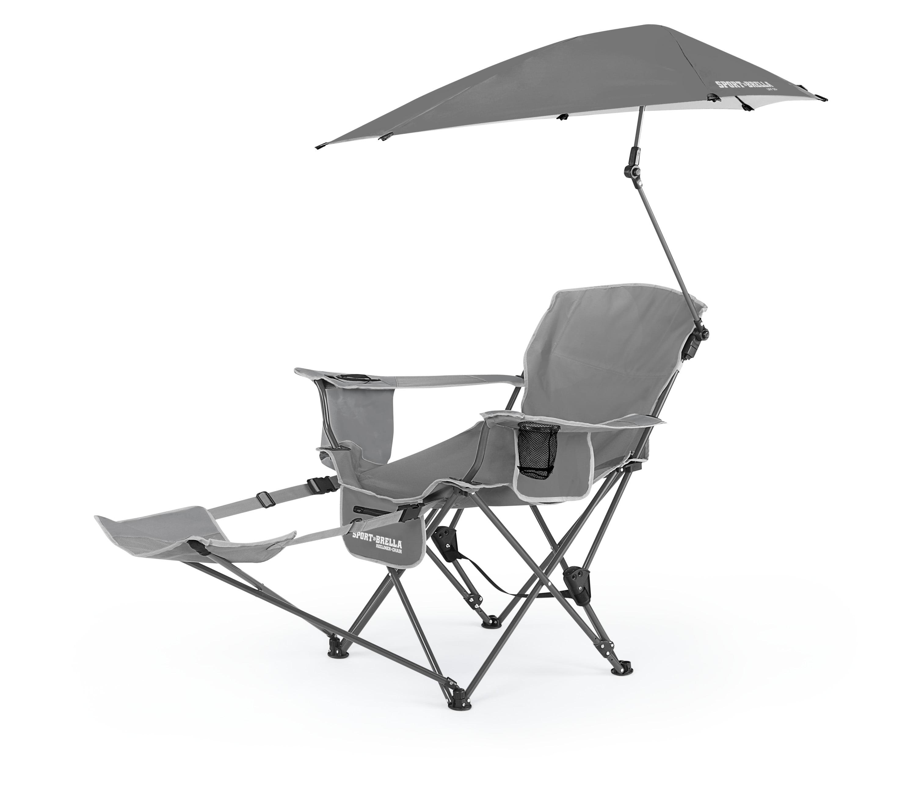 Gray Reclining Camping Chair with Adjustable Umbrella