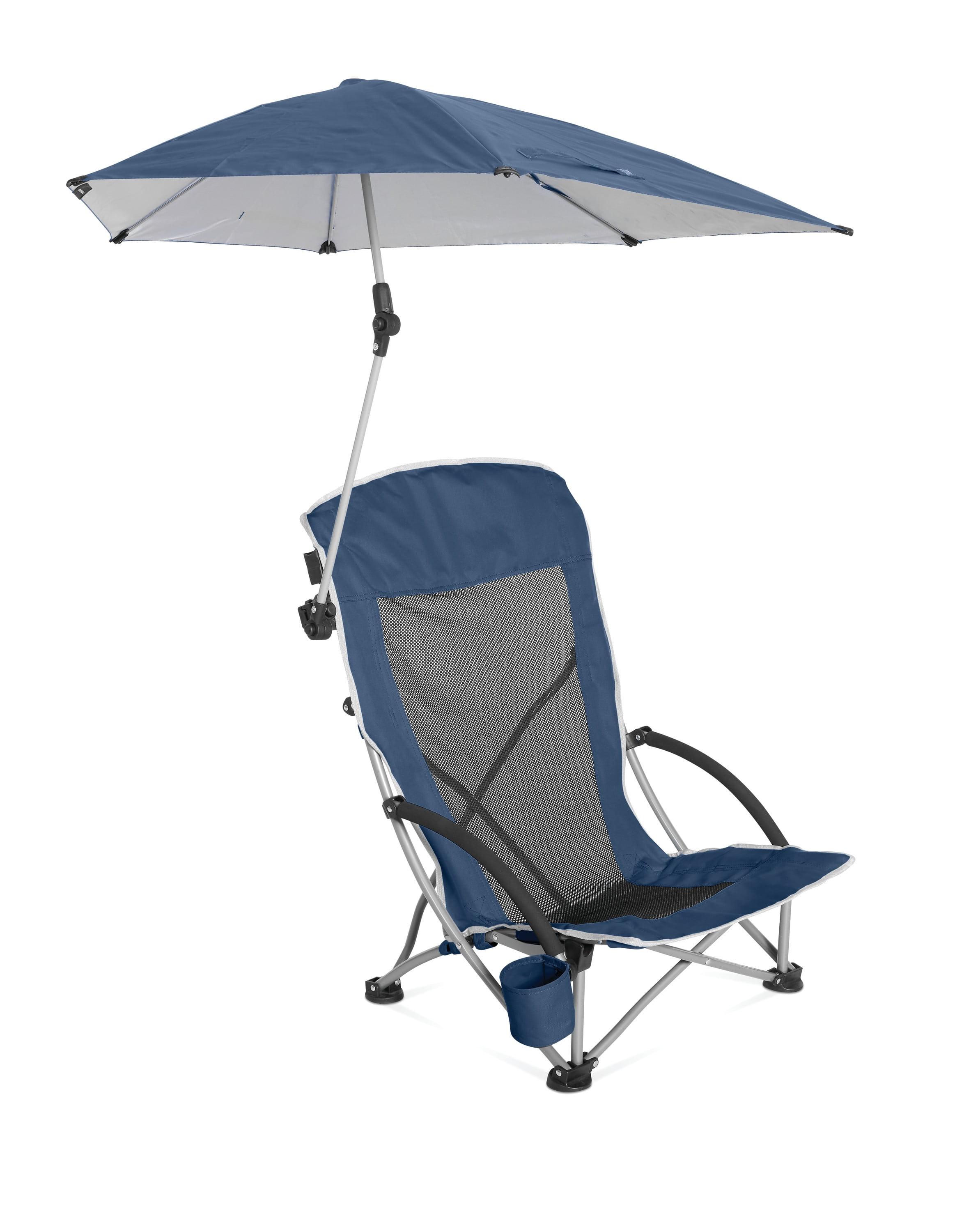 Midnight Blue Mesh Beach Chair with Adjustable Umbrella