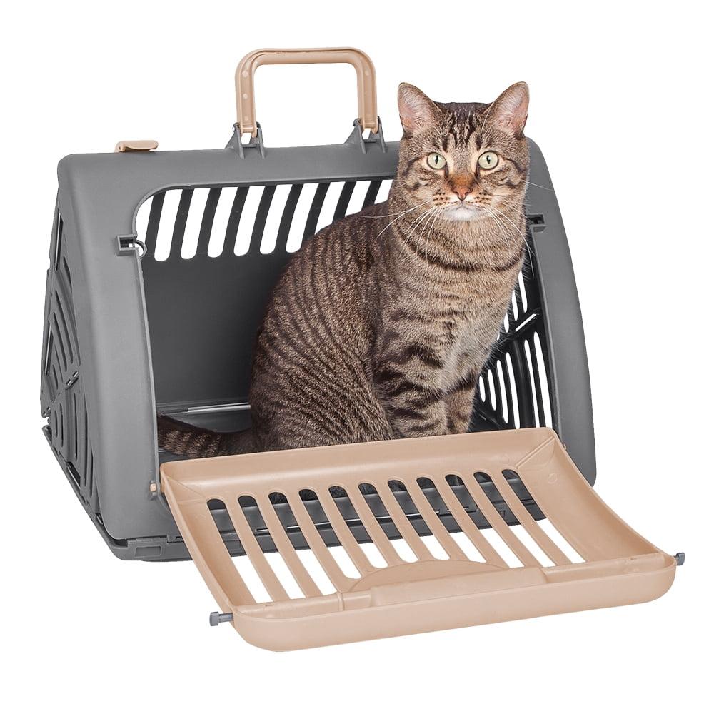 Extra Large Gray Foldable Plastic Cat Carrier with Metal Door