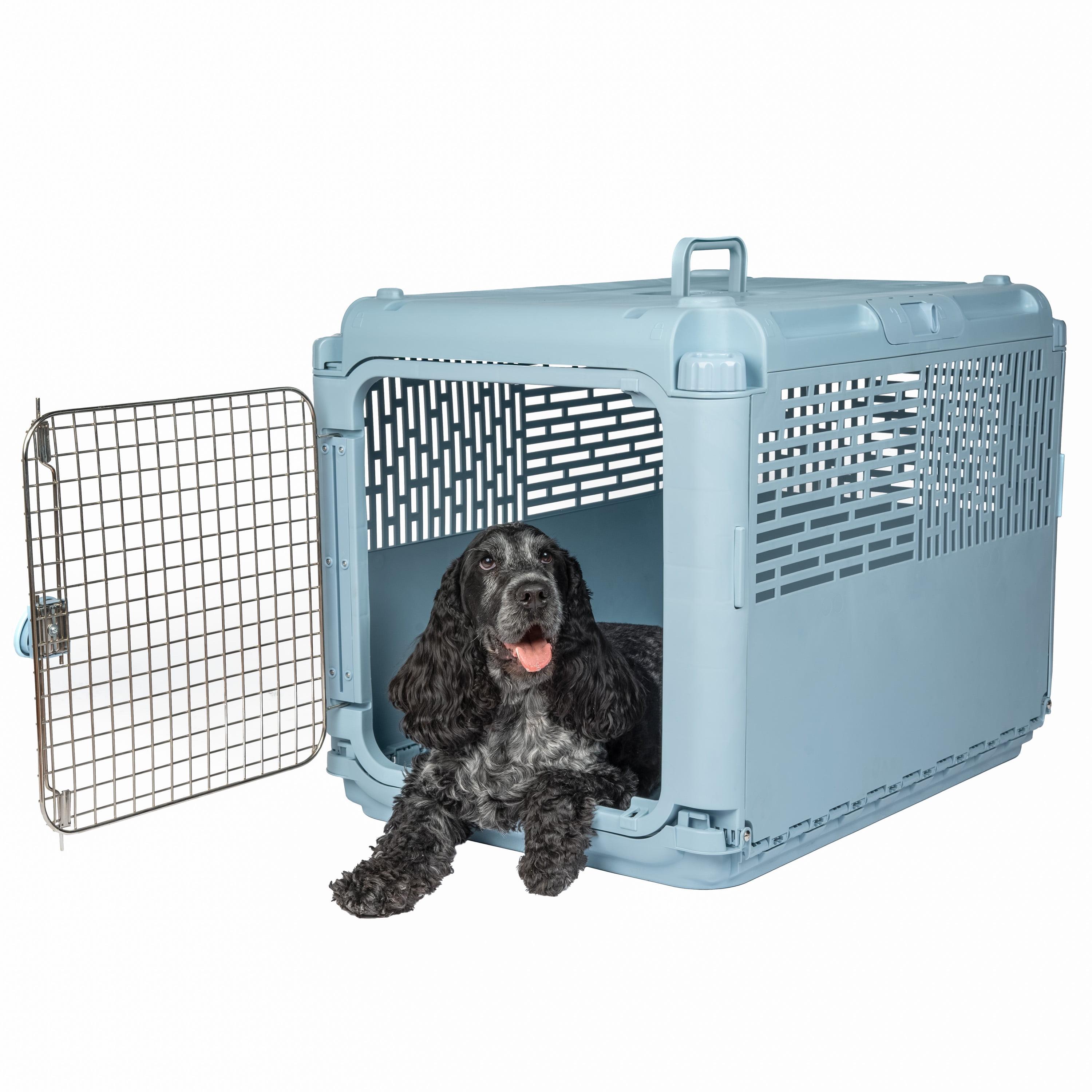 Medium Blue Rolling Collapsible Plastic Pet Kennel