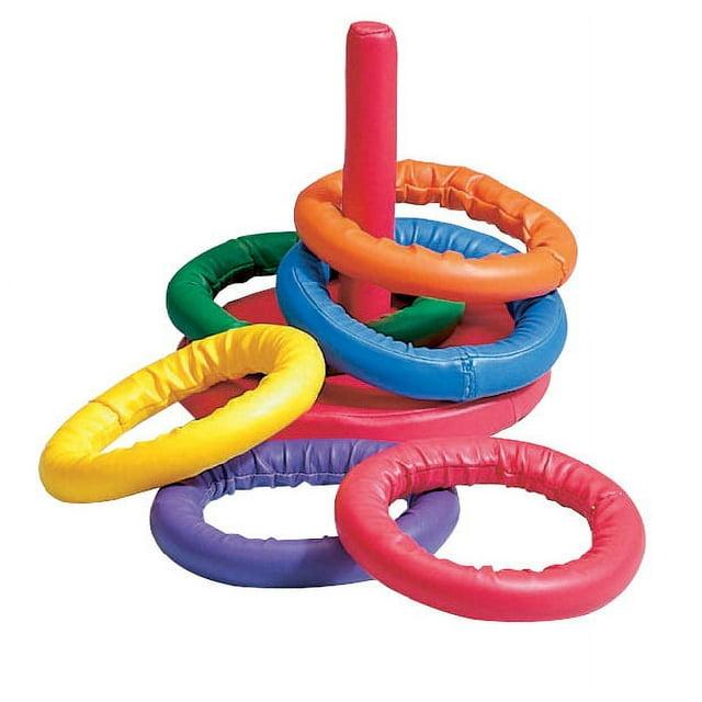Sportime Soff-Ring Toss Game with Post, Assorted Colors, Set of 6 Rings