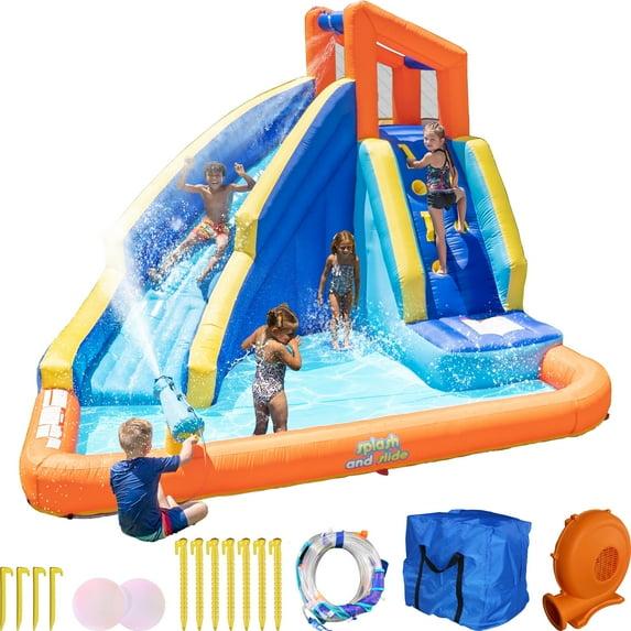 Sportspower™ Big Wave II Inflatable Water Slide with Climbing Wall & Splash Pool, Ages 3-8, Heavy Duty, ASTM Certified, Lifetime Warranty on Included Blower