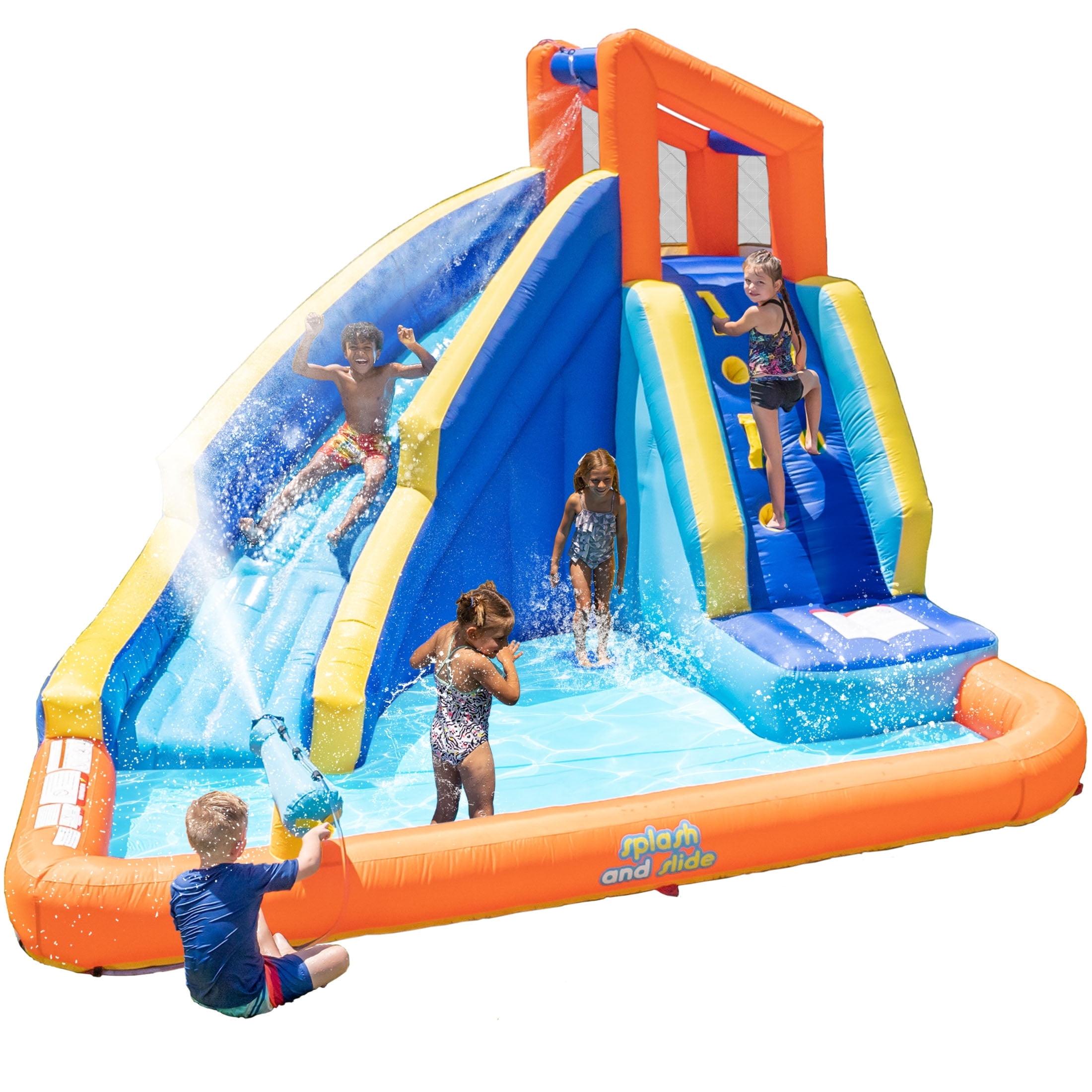 Sportspower™ Big Wave II Inflatable Water Slide with Climbing Wall & Splash Pool, Ages 3-8, Heavy Duty, ASTM Certified, Lifetime Warranty on Included Blower