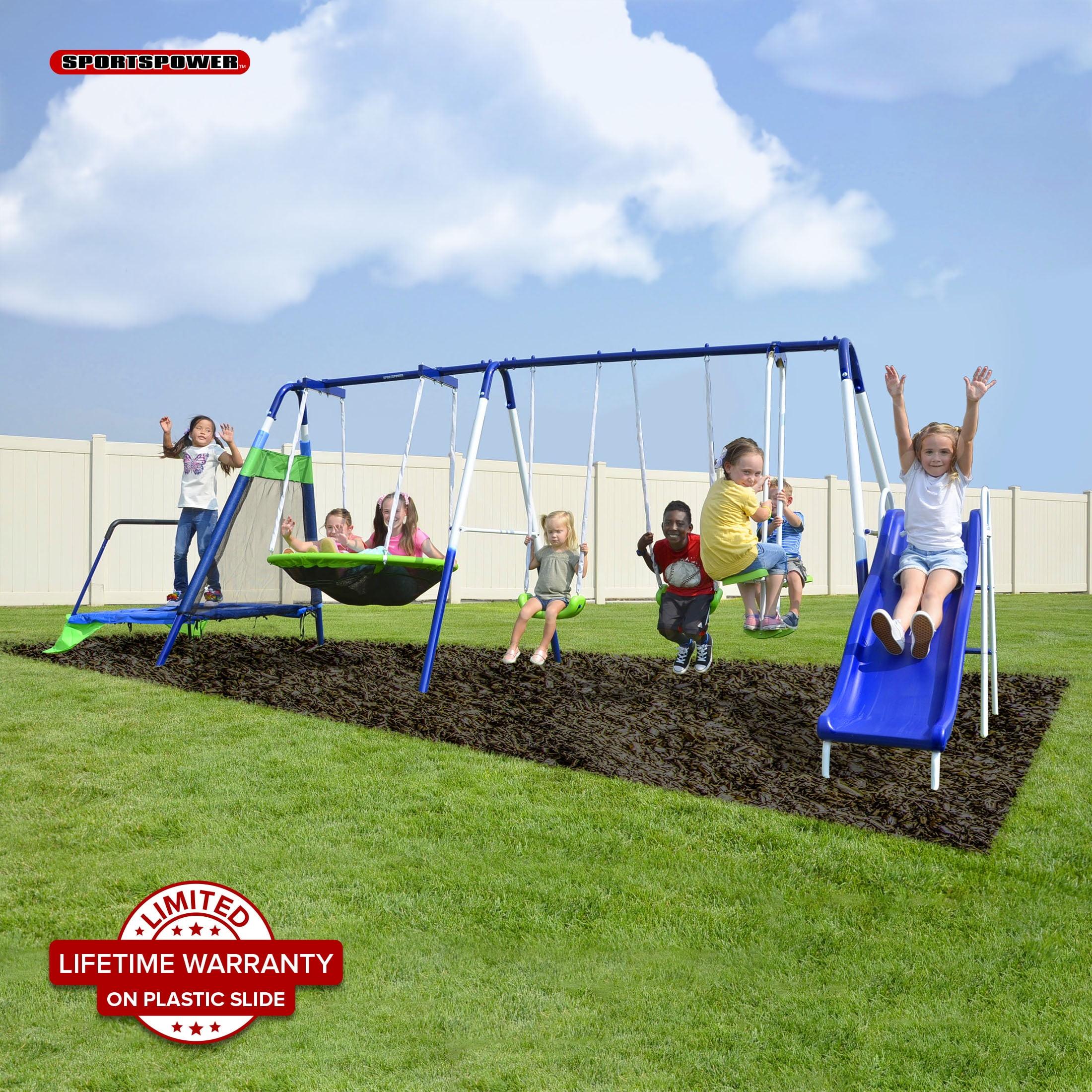 Sportspower Mountain View Metal Swing Slide and Trampoline Set