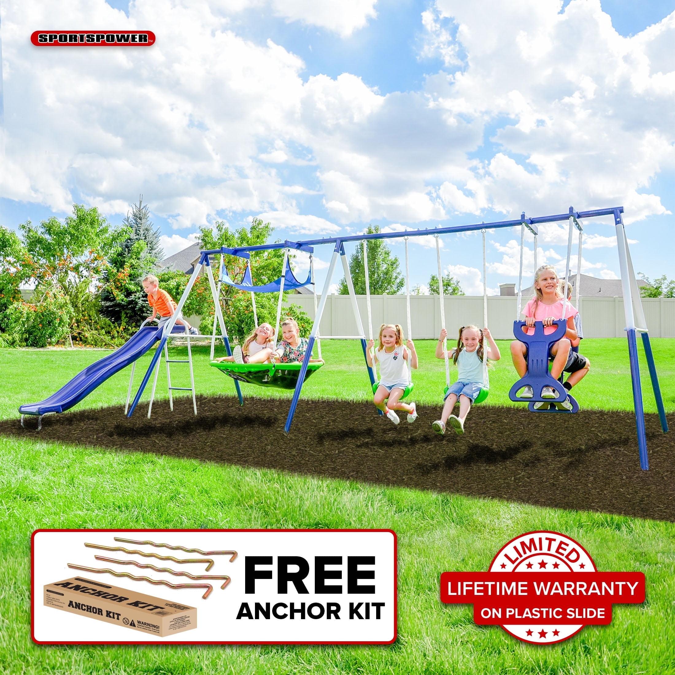 Sportspower Sportspower Outdoor Rosemead Metal Swing Set with Lifetime Warranty on 6' Double Wall Slide
