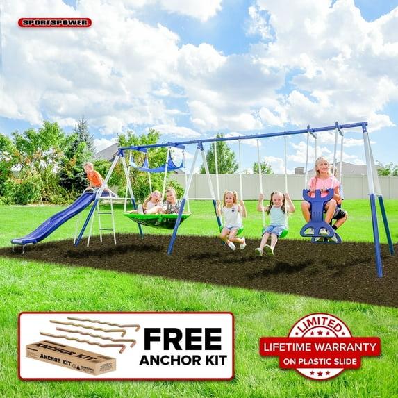 Sportspower Sportspower Outdoor Rosemead Metal Swing Set with Lifetime Warranty on 6' Double Wall Slide