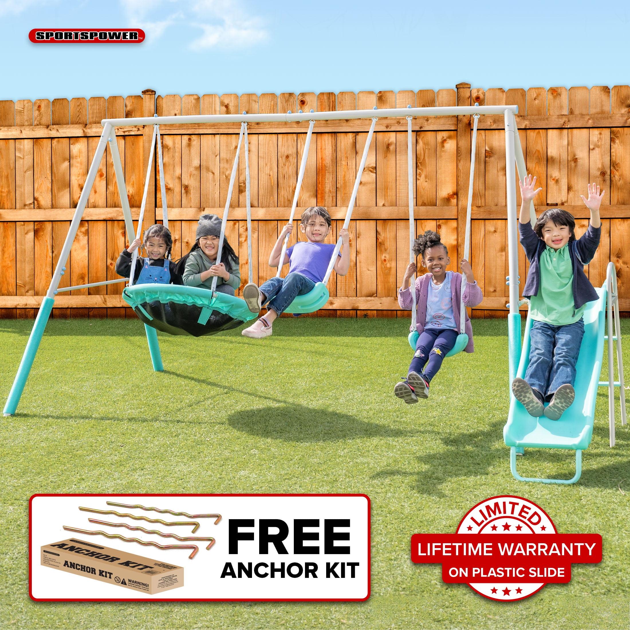 Sportspower Sportspower Super Fun Metal Swing Set with Padded Saucer Swing & Lifetime Warranty on 5' Slide