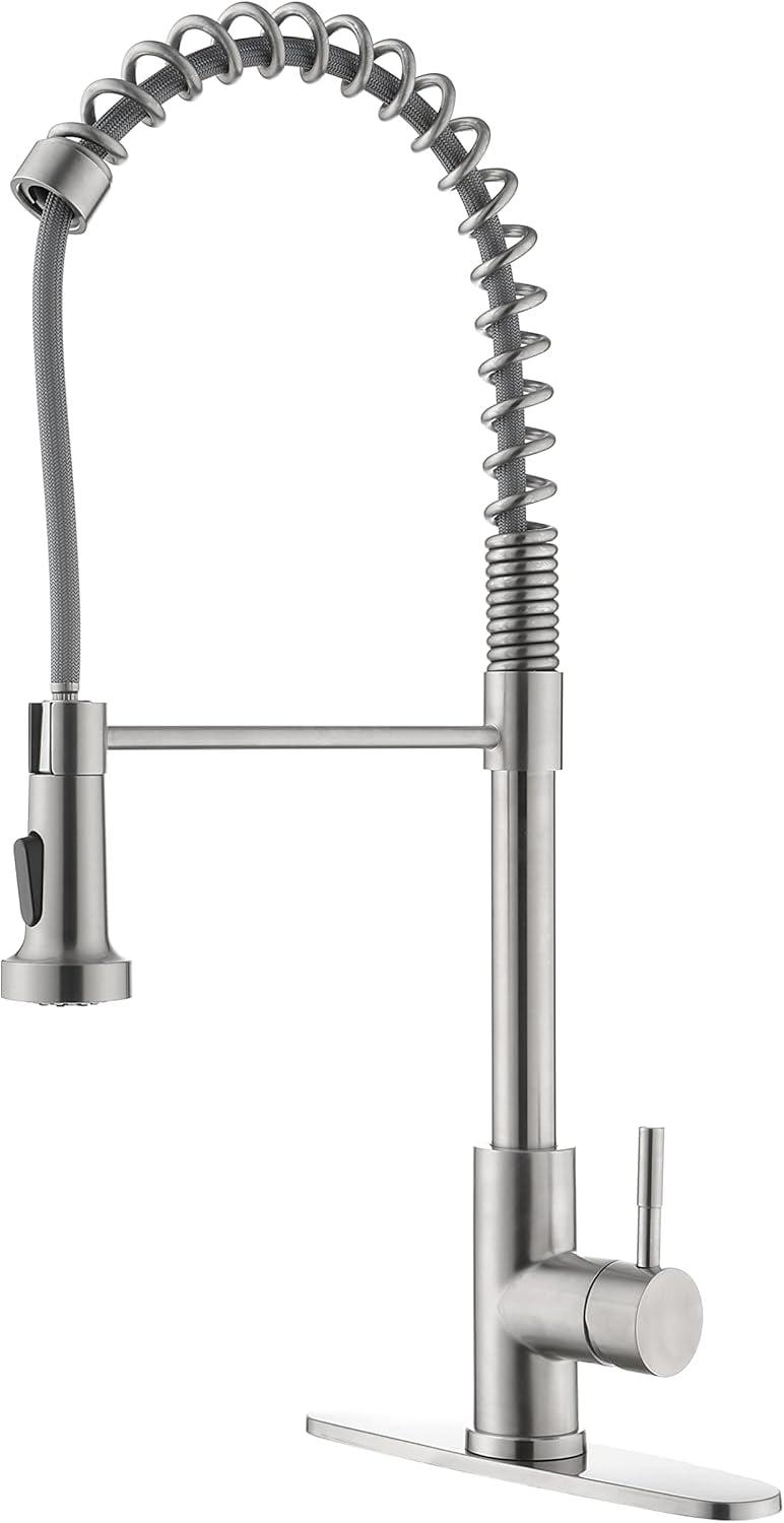 Brushed Nickel Stainless Steel Single Handle Kitchen Faucet with Pull Down Sprayer