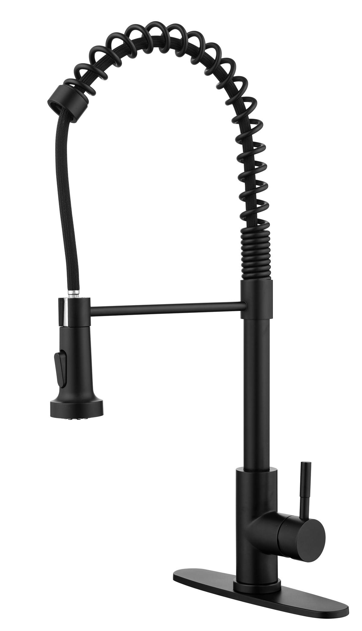 Matte Black Commercial Spring Kitchen Faucet with Pull-Out Sprayer