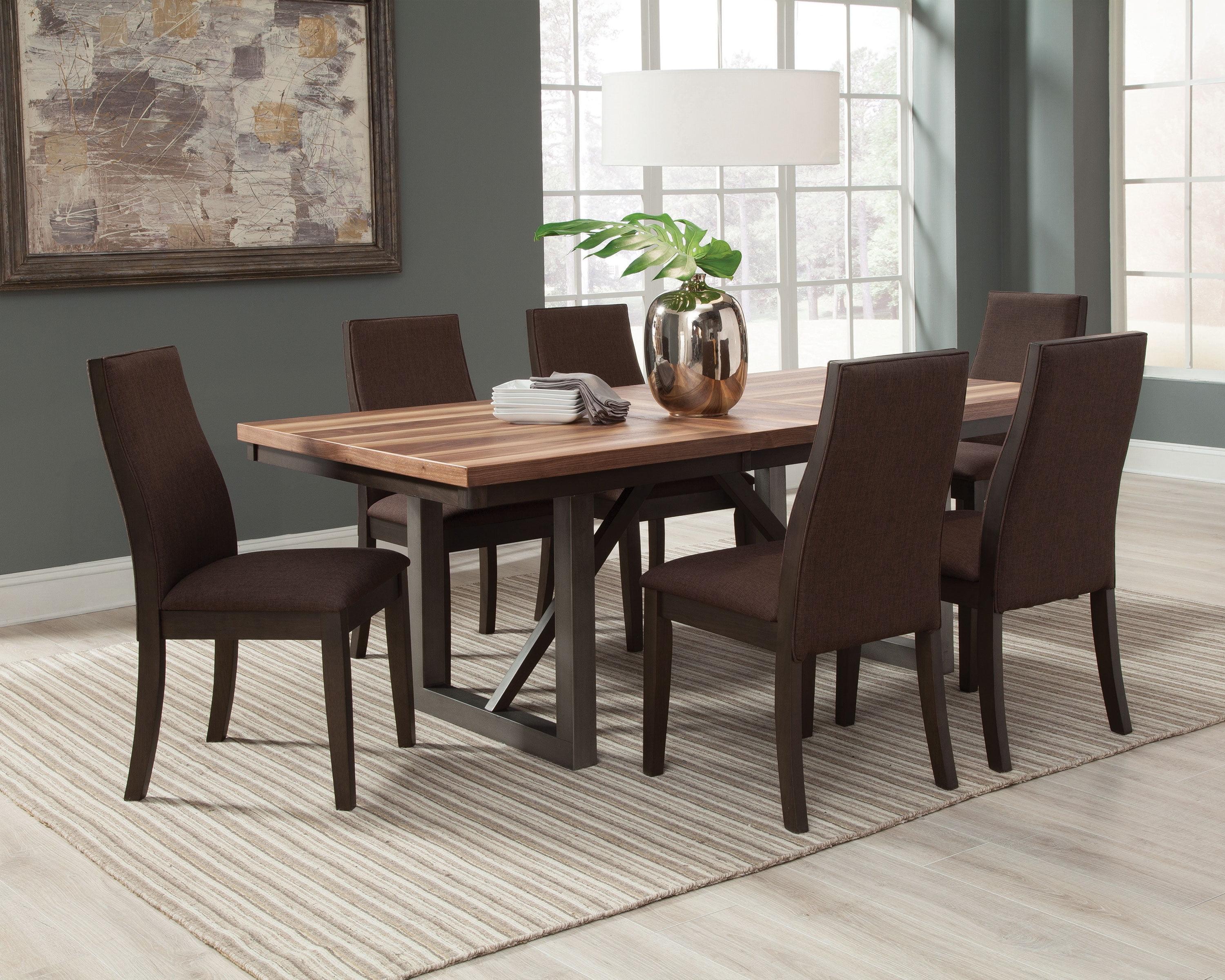 Natural Walnut and Dark Brown 5-Piece Dining Set with Cushioned Chairs