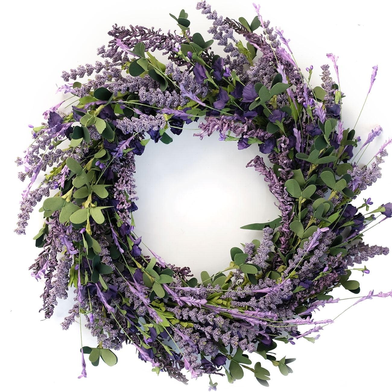 Spring Decor 20 Inch Lavender Wreath for Front Door Greenery Leaves Wreath for All Seasons Indoor Outdoor Floral Wreath for Wedding Party Home Decor