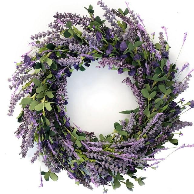 WePro 20 Inch Lavender Wreath for Front Door Greenery Leaves Wreath for All Seasons Indoor Outdoor Floral Wreath for Wedding Party Home Decor