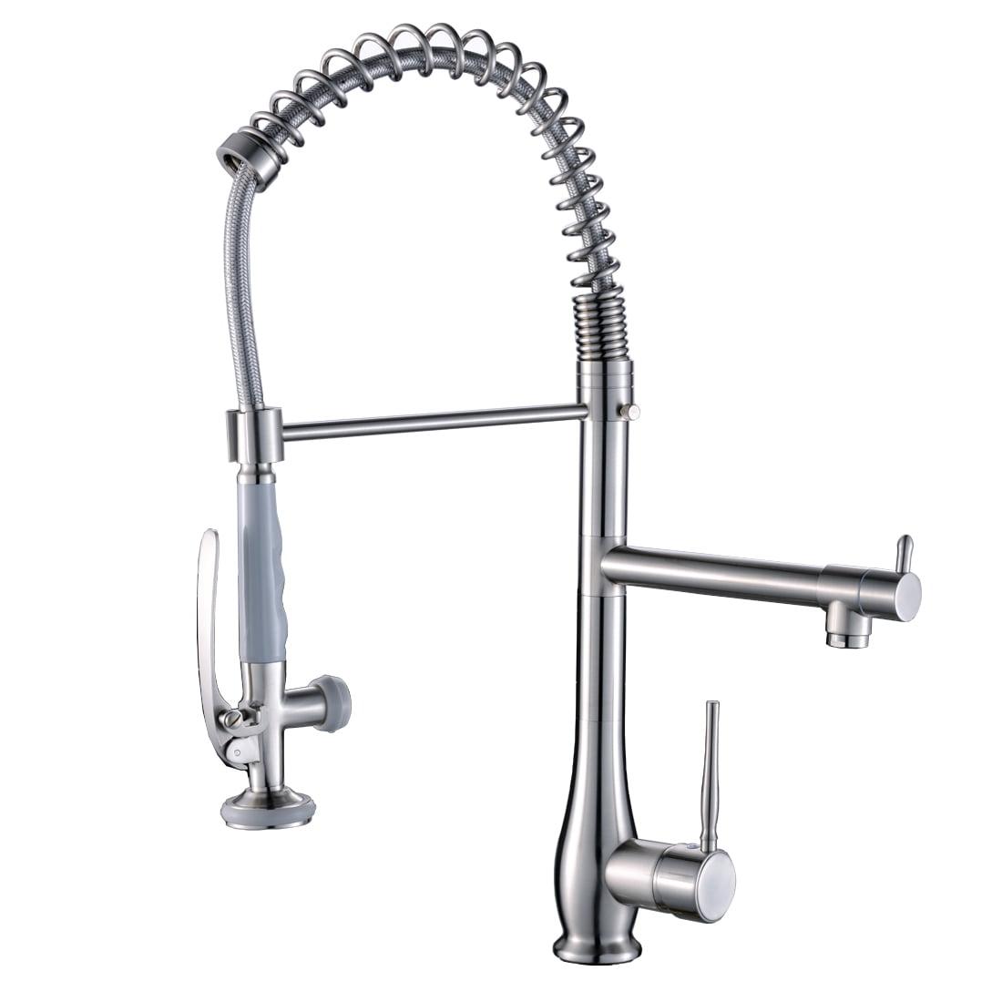 Stainless Steel Pull-Down Kitchen Faucet with Spring Neck and Spray