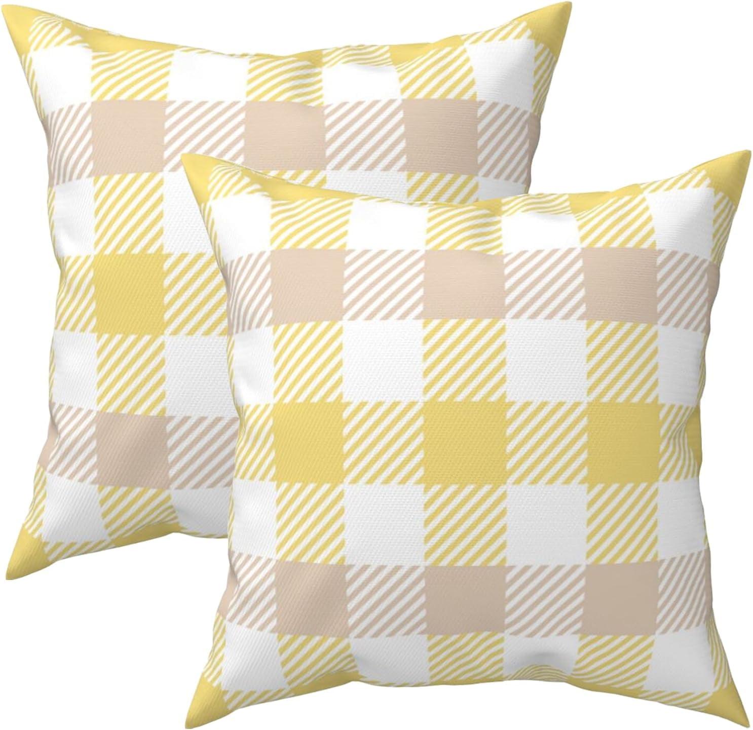 Yellow and White Buffalo Plaid Polyester 18x18 Pillow Covers Set of 2